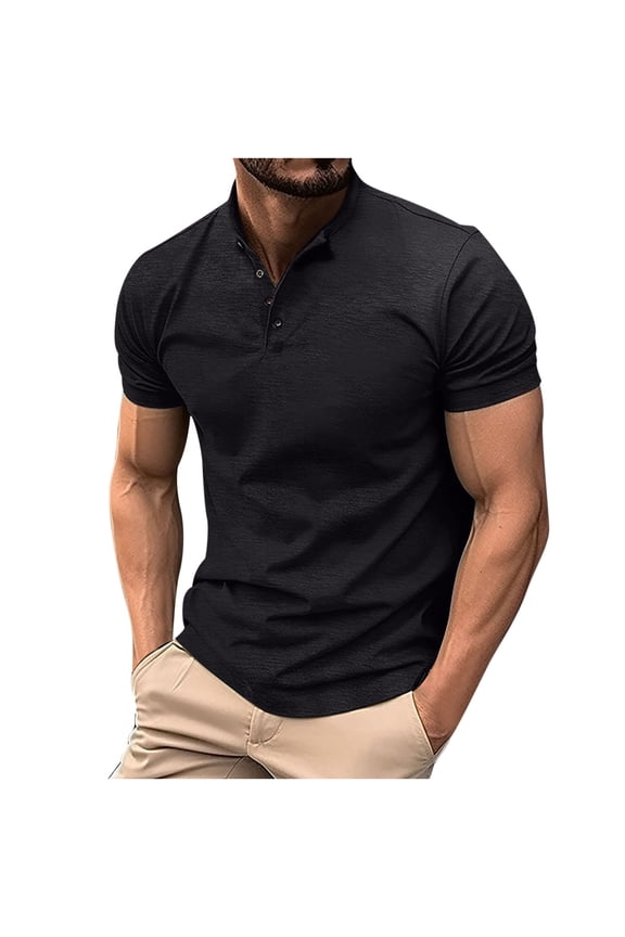 Mens Henley Shirts Short Sleeve Half Button T Shirt Fashion Casual Basic Pure Color Round Neck Tee Shirts