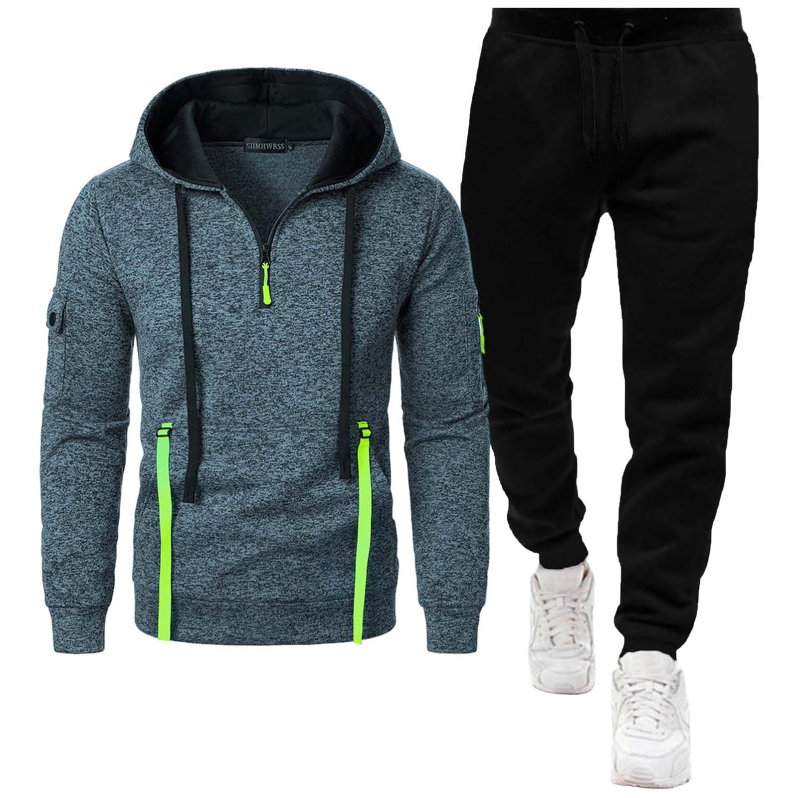 KIHOUT Mens Quarter Zip Hoodie and Jogger Pants Set Long Sleeve Multi ...