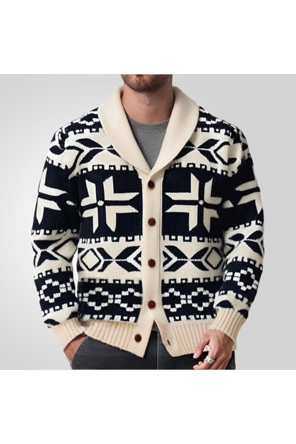 Mens Shawl Collar Cardigan Sweater Cable Knitted Button Down Sweaters Chunky Fall Winter Outwear