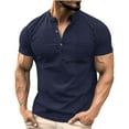 thumbnail image 1 of KIHOUT Mens Shirts Men Casual Basic Button Short Sleeve Shirt T-shirt Pockets With An Open Collar Semi-open Collar V-neck Clearance, 1 of 5