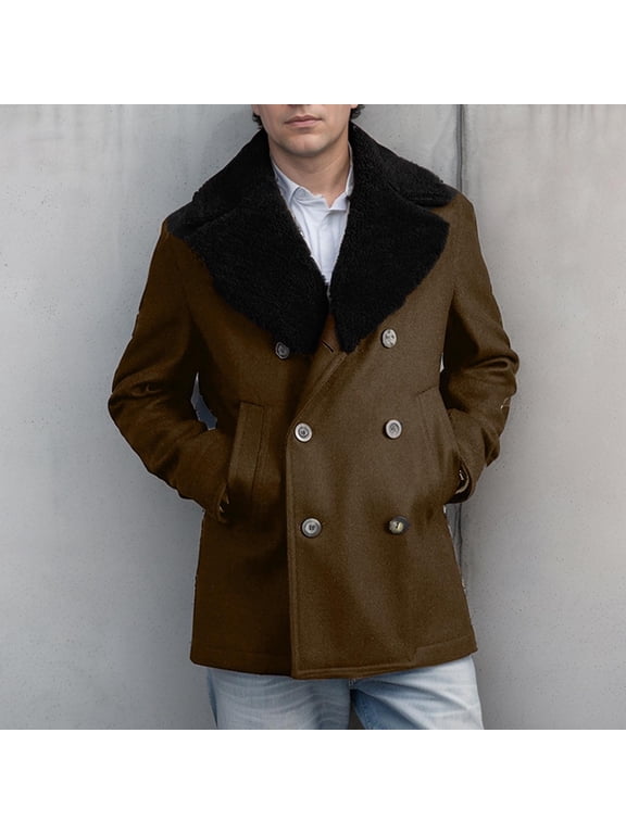New Arrival Winter Coat for Men Solid Color Pocket Double-breasted Mao Long Sleeves Loose Overcoat, Size M-2XL