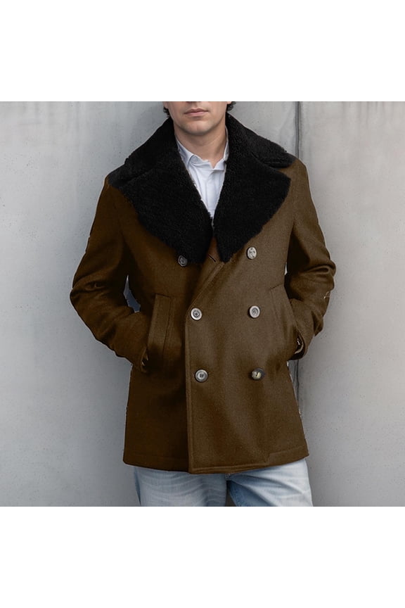 New Arrival Winter Coat for Men Solid Color Pocket Double-breasted Mao Long Sleeves Loose Overcoat, Size M-2XL