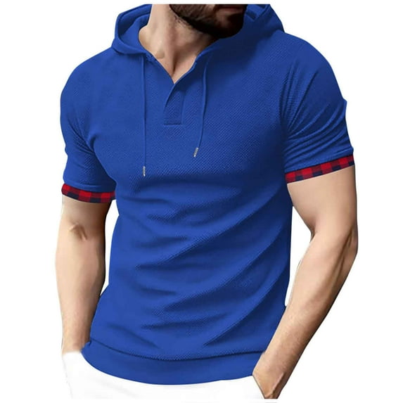 KIHOUT New Arrivals Summer Hooded for Men , Men's Top Shirt Slim Short Sleeved Hooded Casual Sports Bottom Shirt T-shirt Top, Fathers Day Gifts Blue 3XL