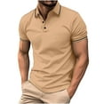 thumbnail image 1 of KIHOUT New Arrivals Summer Mens Shirts, Men's Casual T-shirt Solid Color Turndown Collar Short Sleeve Buttons Tops Blouse, Fathers Day Gifts Khaki L, 1 of 4