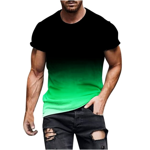 KIHOUT New Arrivals Summer Mens T-shirts , Men Casual Round Neck Printing Graphic Tees Fitness Sports Shorts Sleeves Shirts Blouse, Fathers Day Gifts Green 5XL