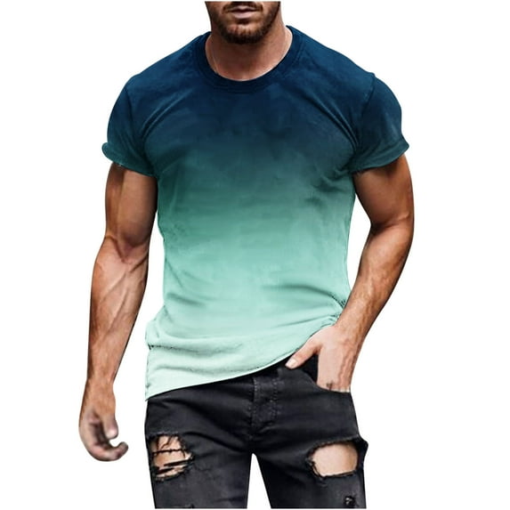 KIHOUT New Arrivals Summer Mens T-shirts , Men Casual Round Neck Printing Graphic Tees Fitness Sports Shorts Sleeves Shirts Blouse, Fathers Day Gifts Navy 3XL