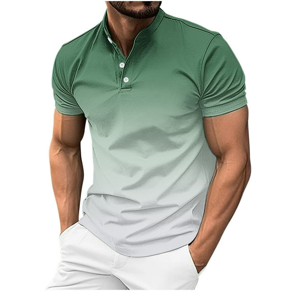 KIHOUT New Arrivals Summer Mens T-shirts , Men's Solid Color Sport Shirt with Button Lapel Short Sleeve Lapel Top/Shirt, Fathers Day Gifts Mint Green M