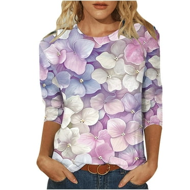 KIHOUT New Arrivals Women's 3/4 Length Sleeve Tops Trendy Dressy Casual Summer Tops Blouses Cute Graphic Basic Tees Comfy Tunic