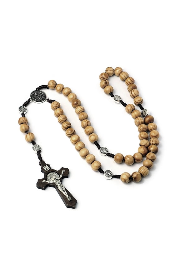 New Black Wood Rosary,Natural Wooden Bead Beads Black Cross Necklace for Men and Women I Wooden Cross Necklace for Men