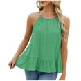 thumbnail image 1 of KIHOUT New Women's Halter Tank Top Round Neck Sleeveless Top Lace Solid Spaghetti Strap Fashion Summer Casual Blouses(Green,S-2XL), 1 of 3