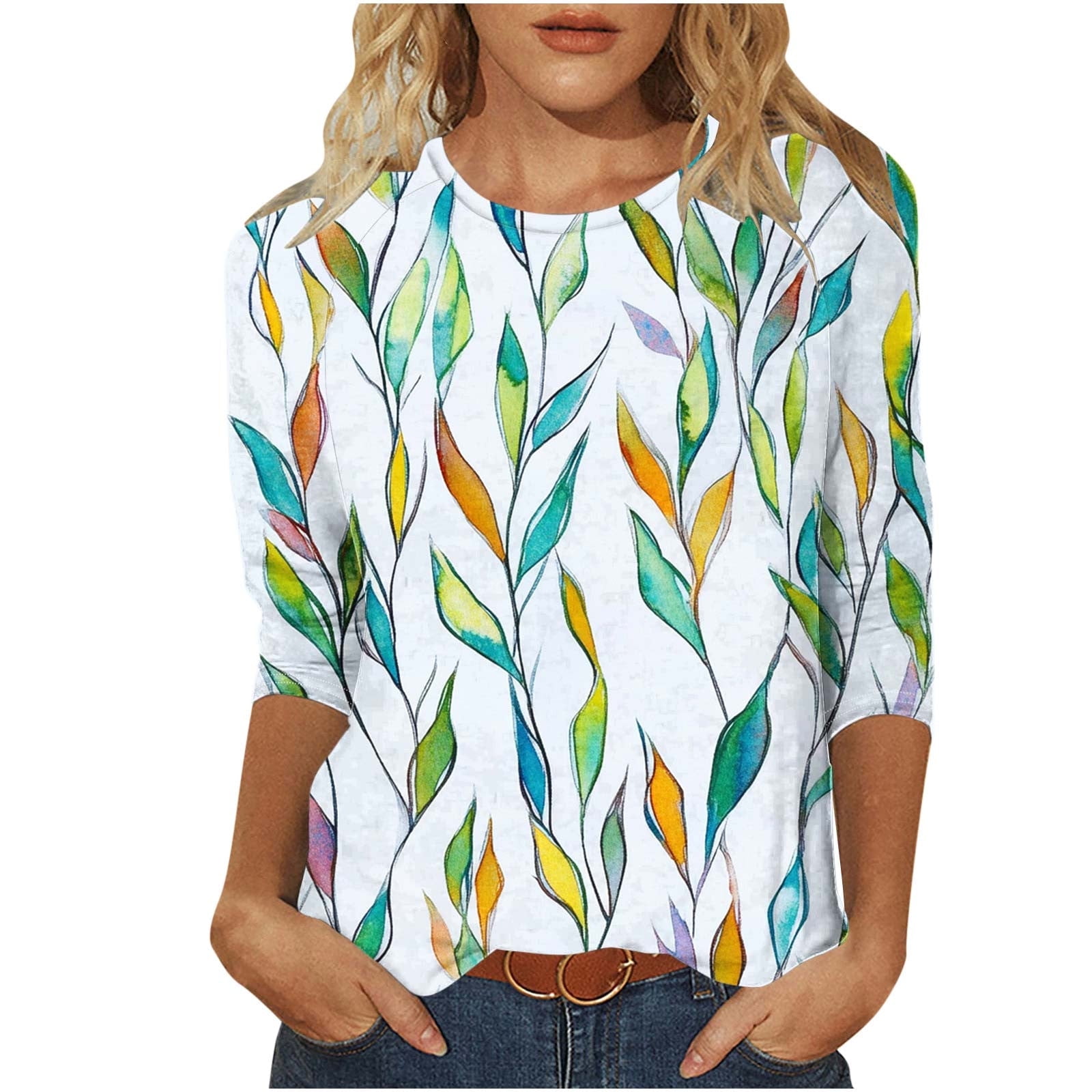 Spring Shrts KIHOUT New Womens Spring Shirts Ladies Fashion Printed Loose T-shirt 3/ ...