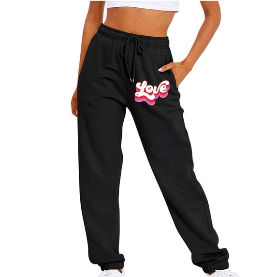 KIHOUT Pants For Women Plus Size Clearance Women's Valentine's Day Printed Fall Winter Fitness Sport Relaxed Loose Printing Elastic Waist Long SweatPants