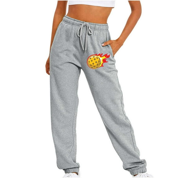 KIHOUT Pants for Women Plus Size Clearance Women's Pickleball Printed Fall Winter Fitness Sport Relaxed Loose Printing Elastic Waist Long Sweatpants
