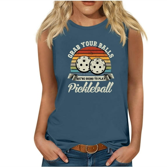 KIHOUT Pickleball Lovers Round Neck Sleeveless Womens Tank Tops Summer Casual Pickleball Printed Basic Cami Top Slim Ladies Henley Button Pickleballl Sport Blouses(Blue,S-2XL)