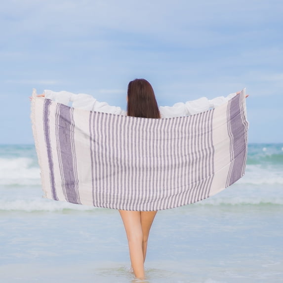 KIHOUT Plush Oversized Beach Towel - Large Cotton Thick 35 x 70 Inch Striped Pool Towels, Fluffy Summer Cabana Big Swimming Towel for Adults Mens Womens