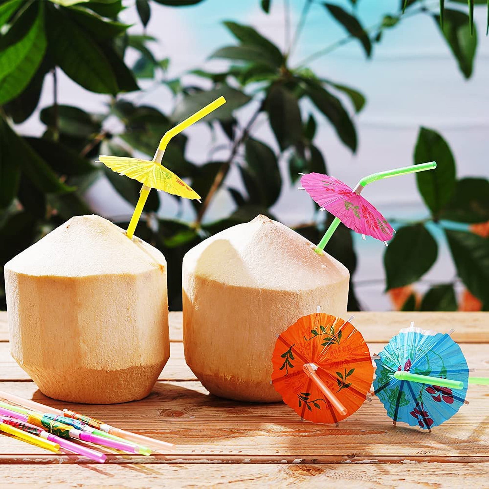 KIHOUT Promotion 100PC Umbrella Disposable Bendys Drinking Straws For Luau Hawaii Beaches Party