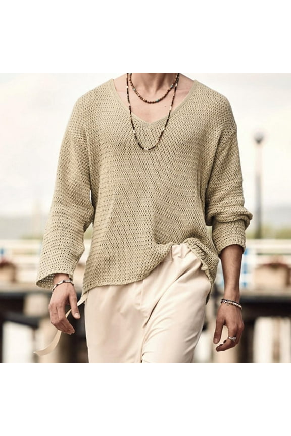 Promotion Men's Long Sleeve Solid Pullover V Neck Sweater Sports Sweater Bottoming Tops Blouse