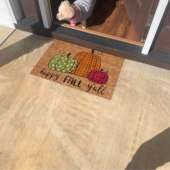 KIHOUT Propormotion Happy Fall Door Mat,Fall Leaves Pumpkin Theme Welcome Doormat For Front Door,Indoor Outdoor Rug For Home Kitchen Floor Thanksgiving Decor 16 X 24 Inch