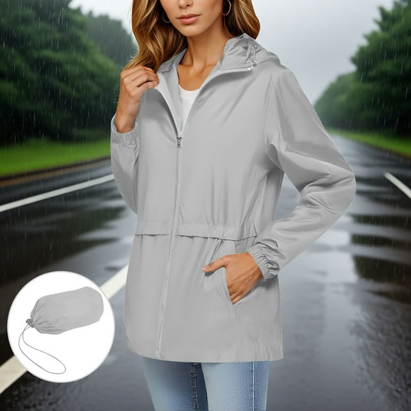 KIHOUT Raincoat for Women Lightweight Waterproof Rain Jackets Packable Ziper Up Outdoor Hooded Windbreaker