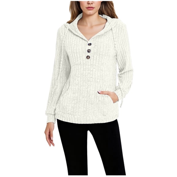 KIHOUT Ribbed Hooded Henley Top - Half-Button Adjusts Temp for Weekend Dog Walks & Park Strolls; Pockets Fit Keys (Cozy) (S-XXL)