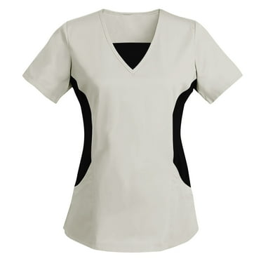 KIHOUT Scrubs for Women Mock Wrap Top, Women's Color Block Nurses Tunic Uniform V-Neck Short Sleeve Protective Clothing