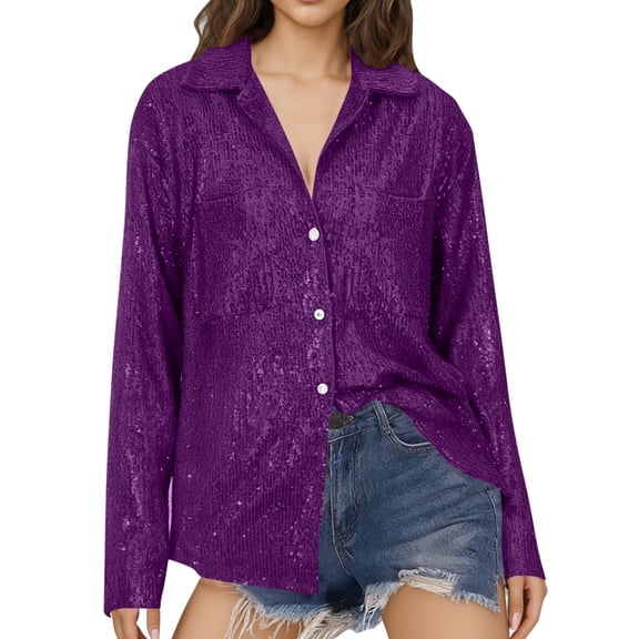 KIHOUT Sequin Button-Up Top - Large Buttons Easy to Fasten for Kid’s School Events & Neighborhood Gatherings; Subtle Sparkle Fits Daily Elegance (Matches Shorts/Jeans) (S-XXL)