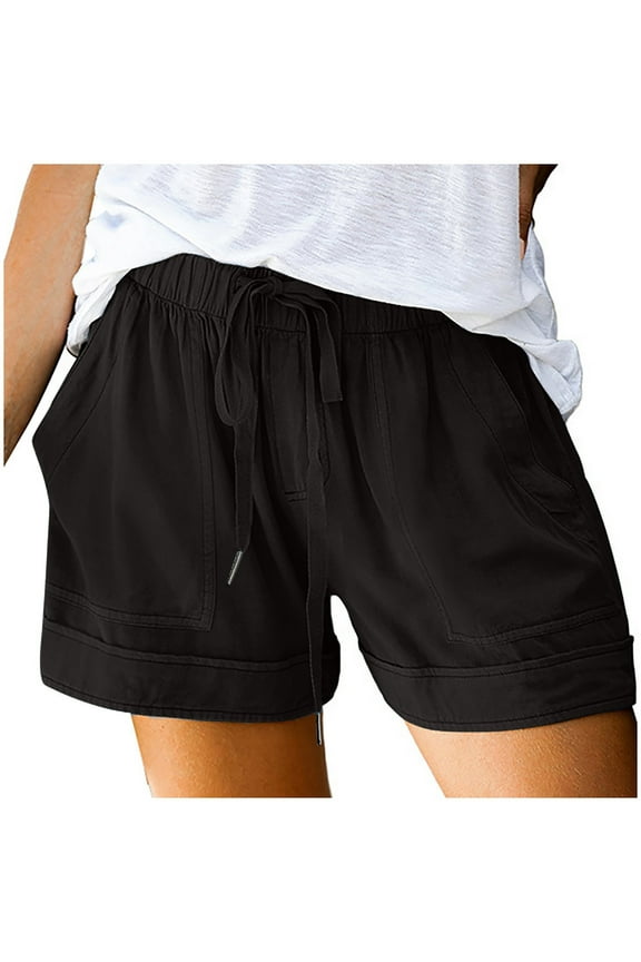 Shorts for Women Plus Size Womens Summer Drawstring Casual Elastic Waist Pocket Cotton Shorts, Size S-5XL