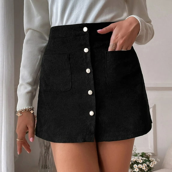 KIHOUT Skirt For Women Plus Size Clearance Fashion Women Button Zipper High Waist Tight Solid Pocket Retro Skirt Women Pleated