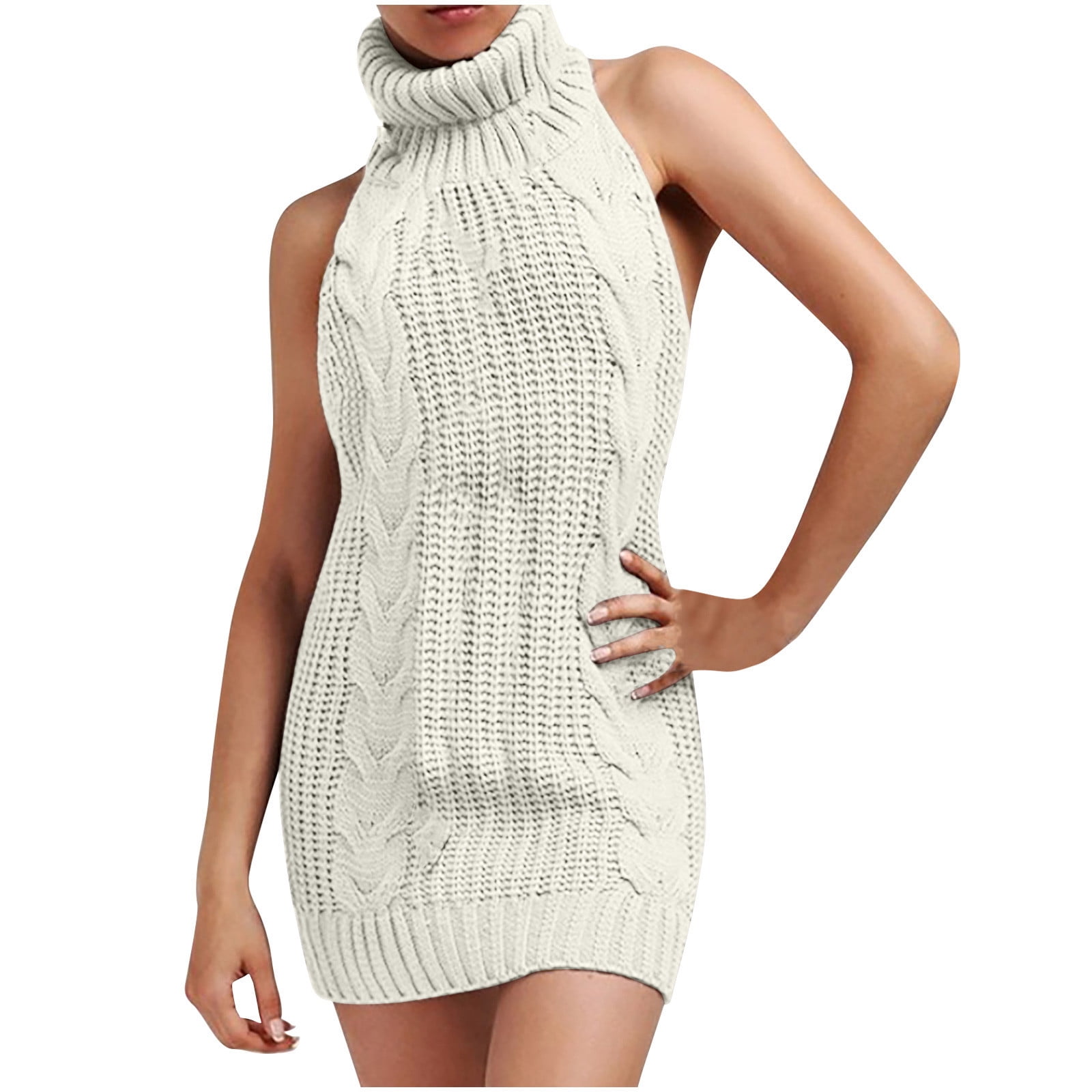 KIHOUT Sleeveless Sweaters Dress for Women Backless
