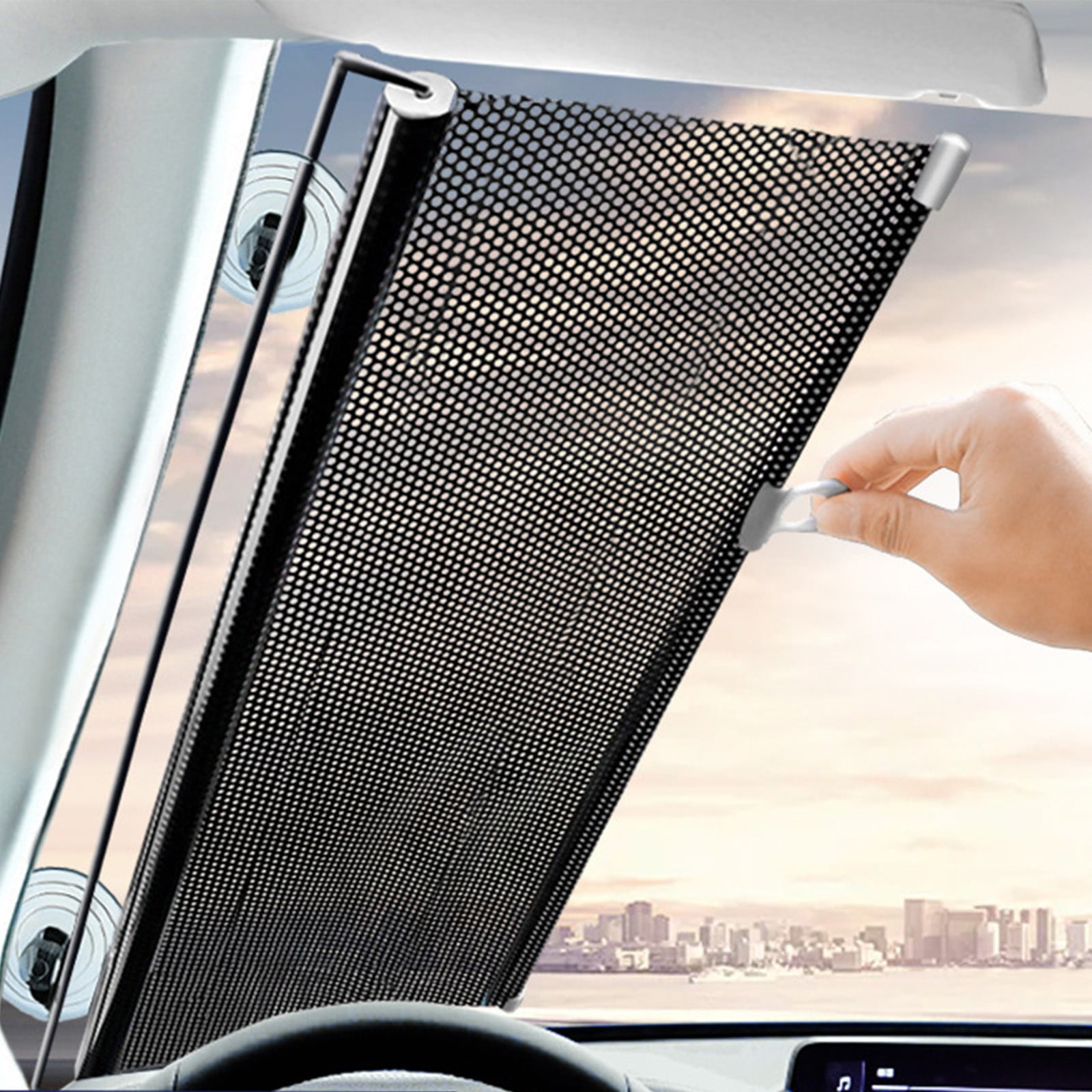 RKZDSR Grade Car Sunshade with Automatic Rolling Shutter Sun Protection and Heat Insulation for Windshield and Car Windows Car Mounted Curtain