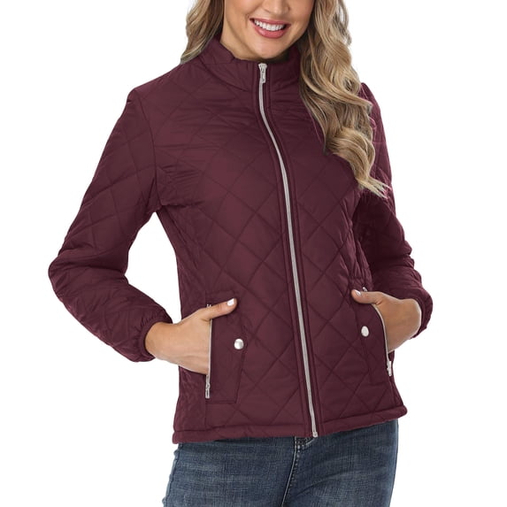 KIHOUT Spring Winter Coat for Women, Women's Winter Coat Long Sleeve Solid Color Warm Women Loose Stand Collar Quilted Casual Zipper Coat
