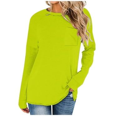 KIHOUT Spring Winter Womens Tops Fashion Casual Solid Drop Shoulder Long Sleeve Raglan Sleeve Tops Round Neck Loose Shirt with Poket