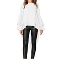 thumbnail image 1 of KIHOUT Spring Winter Womens Tops Fashion Solid Color Long Sleeves Round-Neck Bishop Sleeve Irregular Top Blouse, 1 of 4
