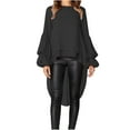 thumbnail image 1 of KIHOUT Spring Winter Womens Tops Fashion Solid Color Long Sleeves Round-Neck Bishop Sleeve Irregular Top Blouse, 1 of 4