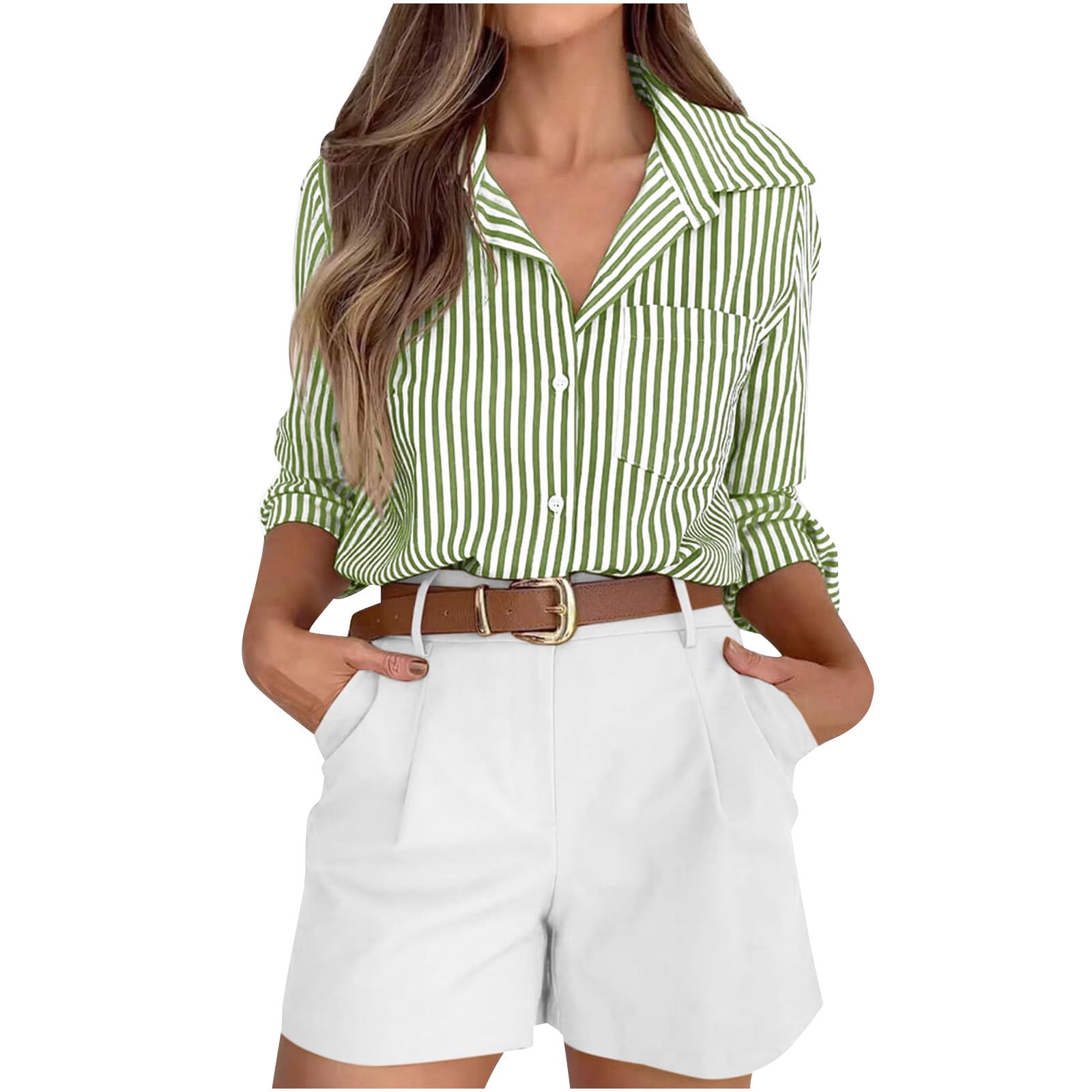 KIHOUT Striped Button Down Shirts for Women Dress Shirts Long Sleeve ...