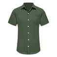 thumbnail image 1 of KIHOUT Summer Mens Shirts, Fashion Men Short Sleeve V-Neck Solid Button Casual T-Shirt Tops Blouse Army Green L, 1 of 4