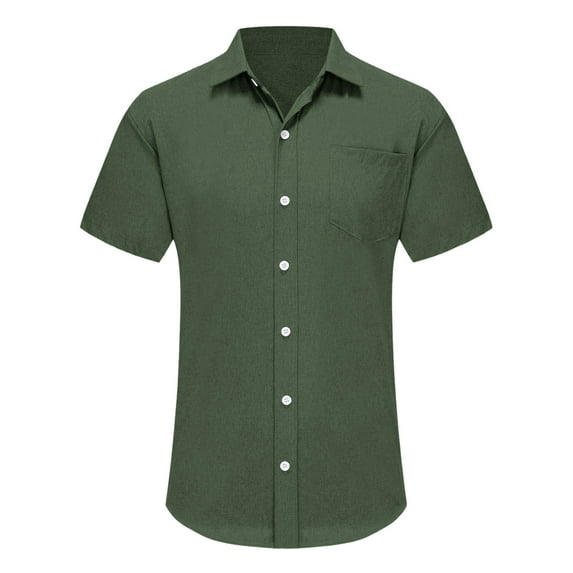 KIHOUT Summer Mens Shirts, Fashion Men Short Sleeve V-Neck Solid Button Casual T-Shirt Tops Blouse Army Green L