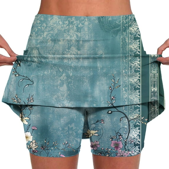 KIHOUT Summer Shorts Skirts for Women Floral Print Mid-waist Sports Skirts Swimsuit Bottom, Size S-5XL