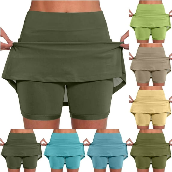 KIHOUT Summer Shorts Skirts for Women Solid Color Mid-waist Sports Skirts Swimsuit Bottom, Size S-4XL
