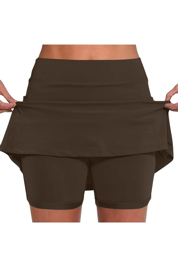 Summer Shorts Skirts for Women Solid Color Mid-waist Sports Skirts Swimsuit Bottom, Size S-5XL