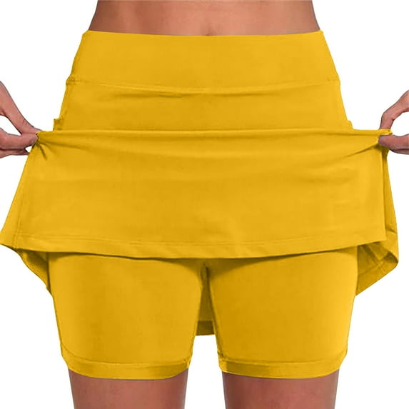 KIHOUT Summer Shorts Skirts for Women Solid Color Mid-waist Sports Skirts Swimsuit Bottom, Size S-5XL