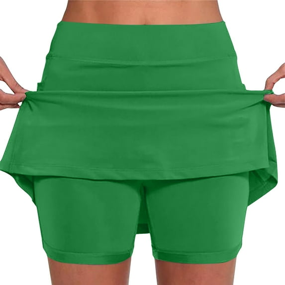 KIHOUT Summer Shorts Skirts for Women Solid Color Mid-waist Sports Skirts Swimsuit Bottom, Size S-5XL