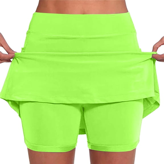KIHOUT Summer Shorts Skirts for Women Solid Color Mid-waist Sports Skirts Swimsuit Bottom, Size S-5XL