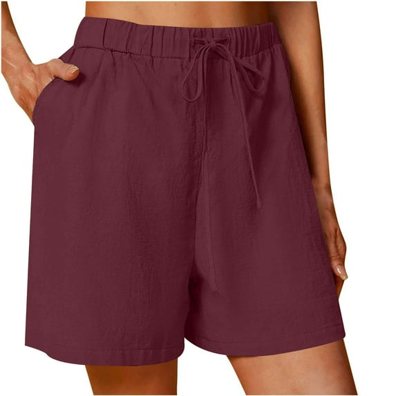 KIHOUT Summer Shorts for Women Women's Cotton Linen Solid Color Darwstring Elastic Wide Leg Casual Shorts, Size S-2XL