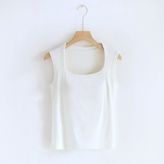 KIHOUT Summer Tank Top for Women Athletic Women's Solid Color Padded Camisole Round Neck Top