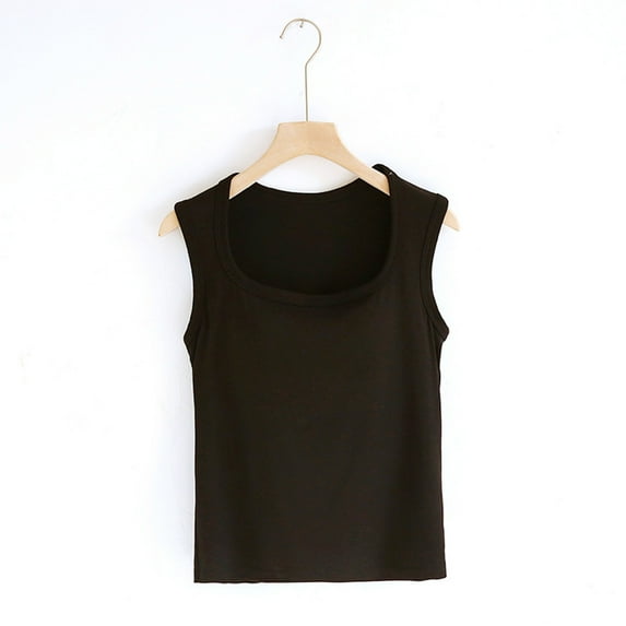 KIHOUT Summer Tank Top for Women Athletic Women's Solid Color Padded Camisole Round Neck Top
