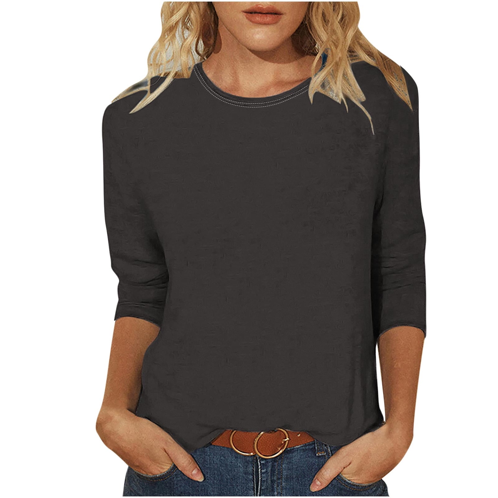 KIHOUT Summer Tops for Women 2025, Women's Casual Solid Color Round