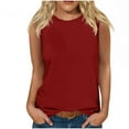 thumbnail image 1 of Summer Savinghs KIHOUT Summer Tops for Women, Women's Summer Casual Fashion Solid Color Loose Round Neck Sleeveless (Wine L), 1 of 4