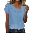 thumbnail image 1 of KIHOUT Summer Tops for Women, Women Blouse Plain Casual Short Sleeve Elegant Vintage Fashion V-Neck Regular Button Tops (Blue L), 1 of 6
