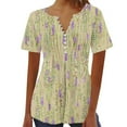 thumbnail image 1 of KIHOUT Summer Tops for Women, Women's Printed V-neck Button Up Short Seeved Top (Yellow S), 1 of 3